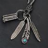 Distinctive Feather Keychain Charm In Antique Silver With Turquoise for Individualistic Fashion Statements Pieces
