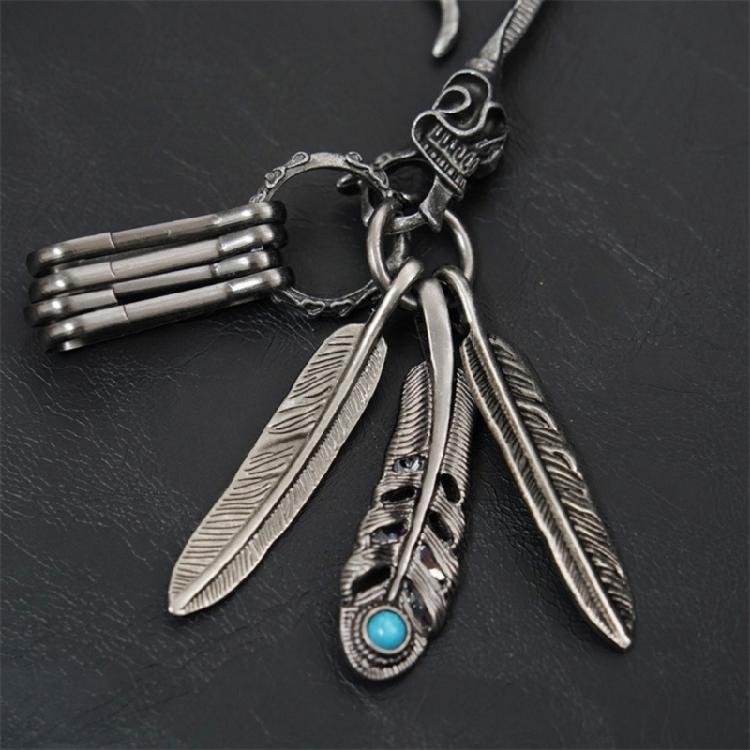 Distinctive Feather Keychain Charm In Antique Silver With Turquoise for Individualistic Fashion Statements Pieces