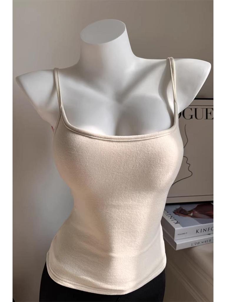 Chest-Enhancing Brushed Cotton Camisole with Inner Padding and Flared Design for Women
