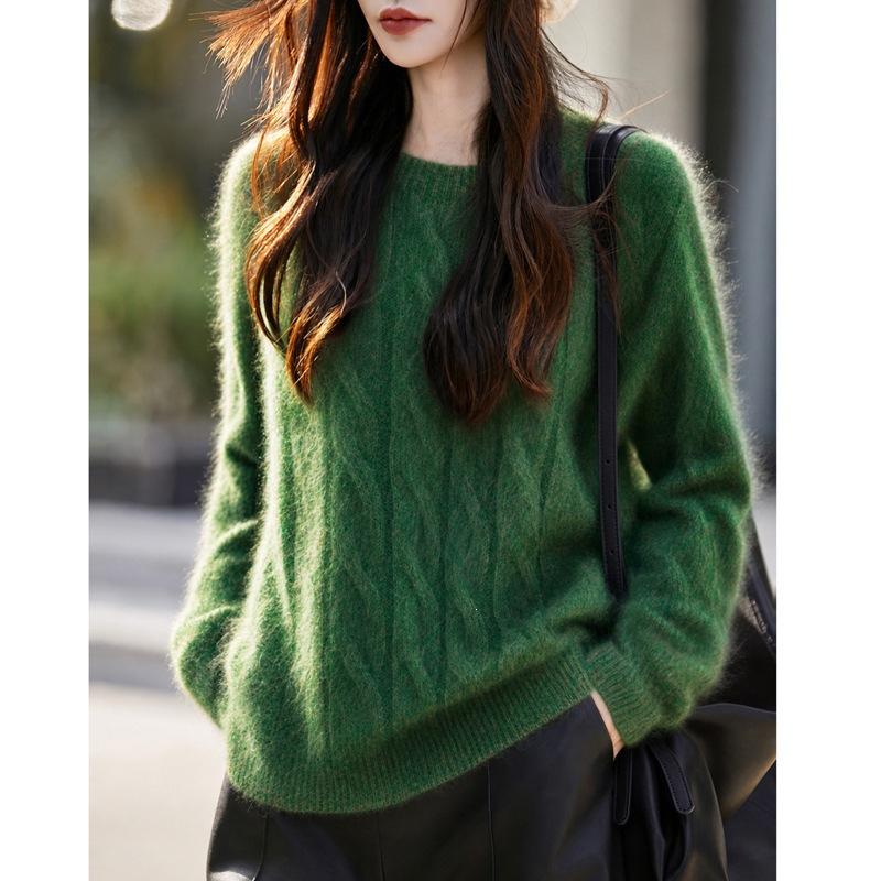 Wollplüsch Strickpullover mit Strukturmuster - Damen Lockerer Pullover im Eleganten Stil