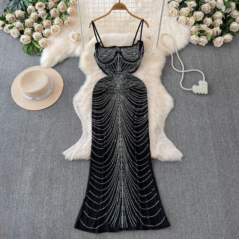 

Accessible Luxury Socialite Style Mesh Camisole Dress Gown Black L