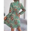 New Elegant Floral Tie Waist Long Sleeve Pleated Skirt Women's Fashion Dresses