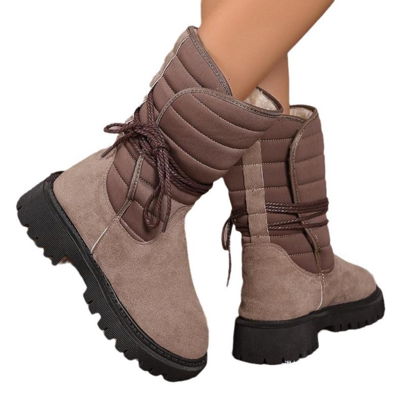 European American foreign trade large size thick-soled medium tube snow boots women's cross-border winter velvet warm straps thickened cotton boots