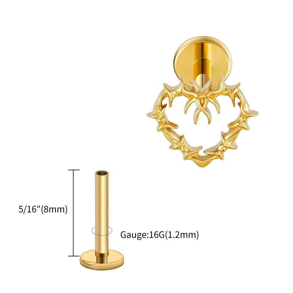 Right Grand ASTM F136 Titanium 16G Tiny Hollow Heart Flat Back Stud Gothic Cartilage Tragus Helix Stud Earring Labret Piercing