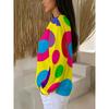 Waffle- Sweatshirt Featuring a Vibrant Large Design with a Three-button Round Neckline and Long Sleeves Top