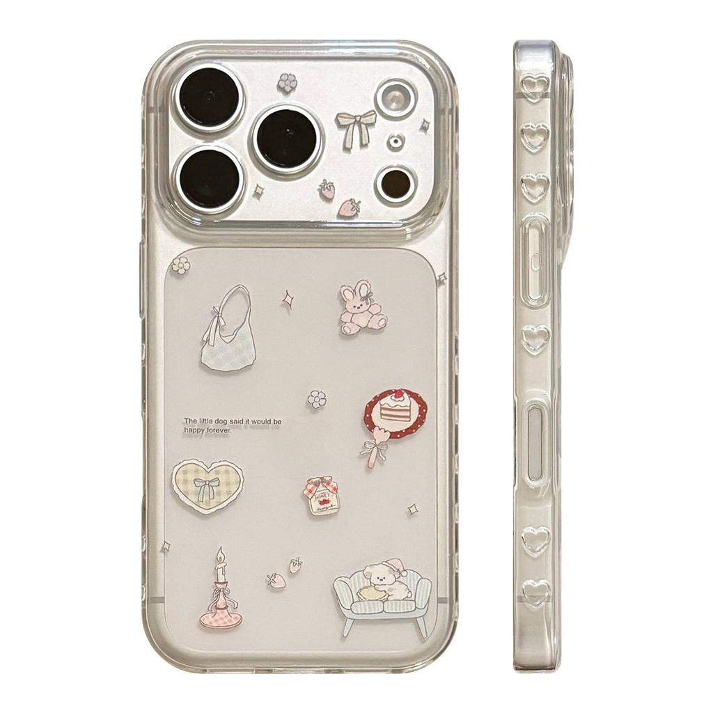 Transparent Collage-Style Cartoon Phone Case for iPhone 13-17 Pro Max in Soft, Cute Korean Style