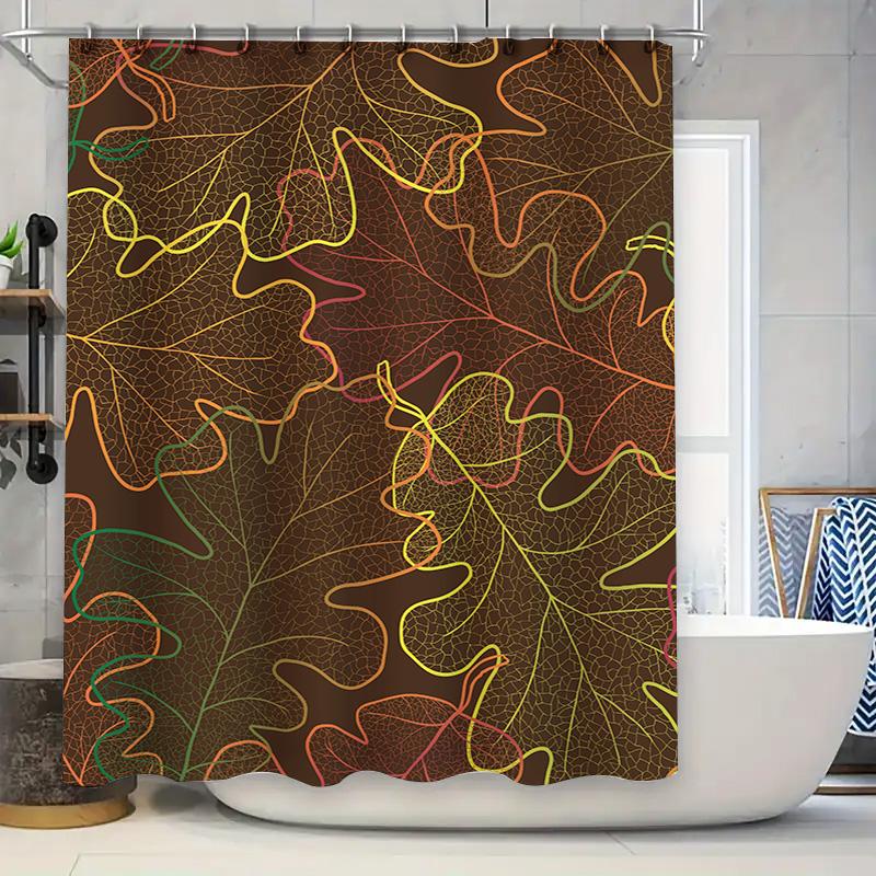

Colorful Leaf Bath Curtain With Rustic Fall Pattern Waterproof Fabric Shower Curtain For Bathroom Decor W60H190(CM)-1 Pcs