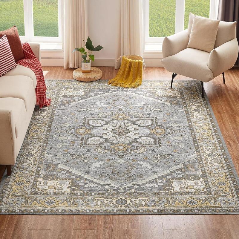 Light Luxury Retro Floral Imitation Cashmere Wash Back Carpet Living Room Kitchen Coffee Table Anti-Slip Mats Home Decor