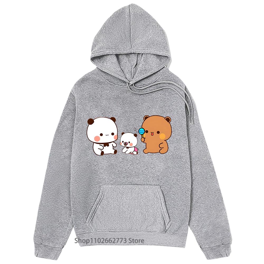 Bubu Dudu and Baby Panda Bear Print Hoodies Kawaii Cute Girls Clothes Winter Fleece Casual Streetwear Women Clothes Harajuku