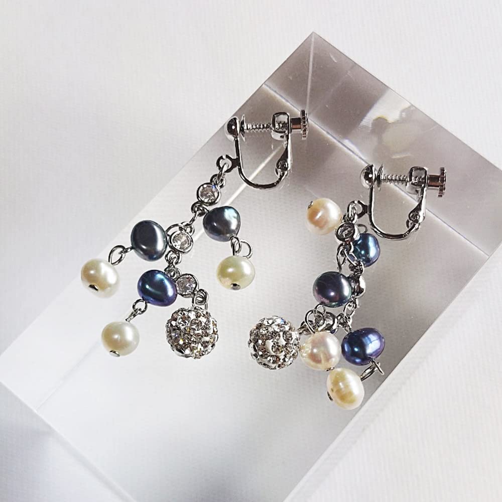 Bijou YASUO Boucles d'oreilles Perle d'eau douce Étincelantes Noir Gris Blanc Pendantes 4cm Cadeau