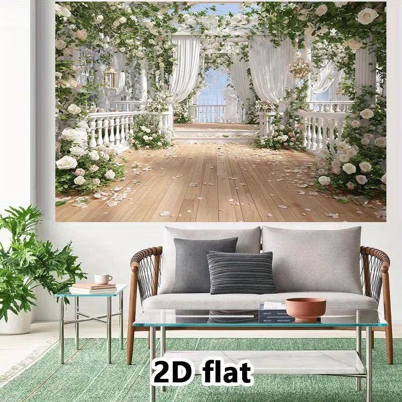 2D Garden Balcony Backdrop White Floral Bridal Shower Photography Background