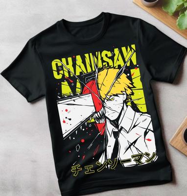 Chainsaw Man T-Shirt Chainsaw Man Anime CSM Denji Power Schwarzes Shirt Alle Größen