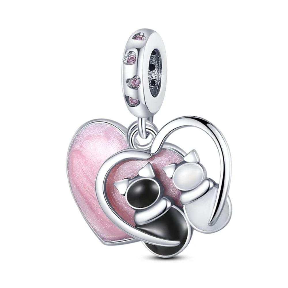 925 Silver Cute Cat Charm Pendant Beads for DIY Jewelry Making Bracelet Necklace Women Fine Gift
