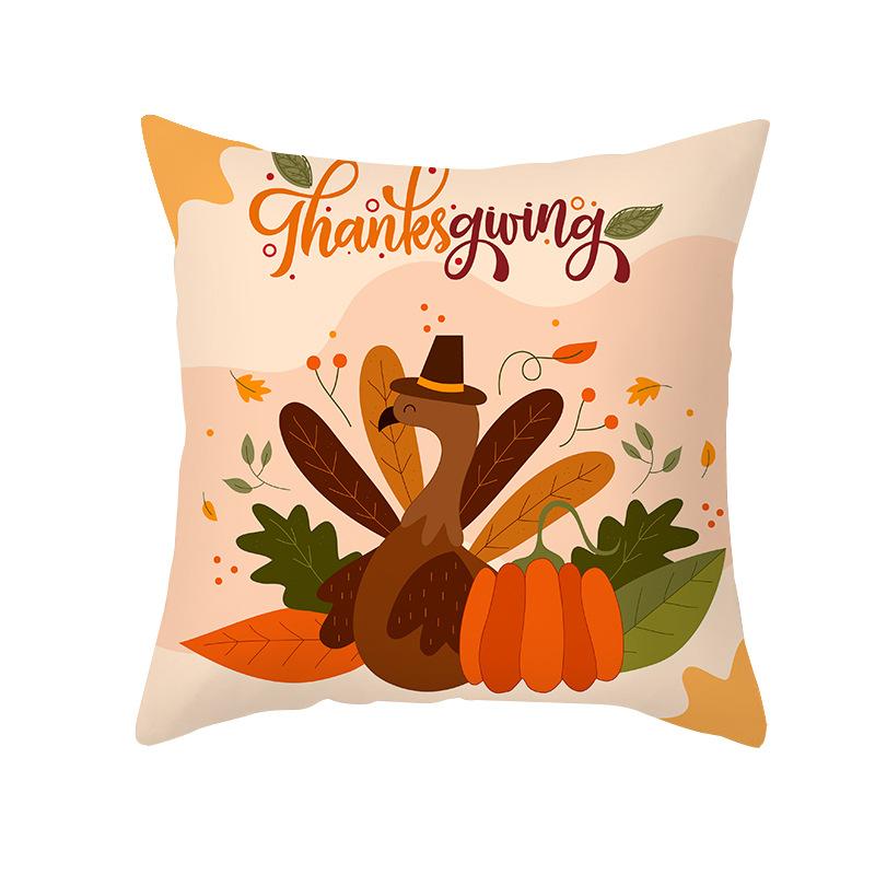 Yellow Thanksgiving Pillow Home Cartoon Animal Sofa Cushion Cover Peach Skin Office Cushion Cover