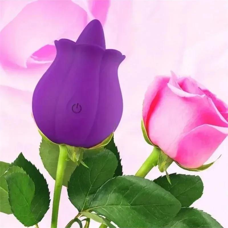 Zungenlecken Rose Blume Vibrator Erwachsene Sexspielzeuge Nippel Klitoris Orgasmus Masturbation Leckvibratoren Frauen G-Punkt Massagegerät