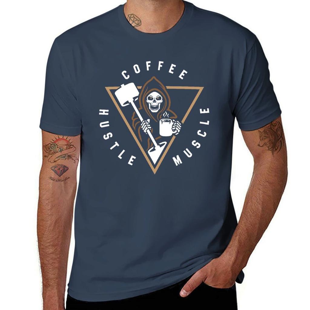 Coffee Hustle Muscle Grim Reaper T-Shirt t shirt man casual t shirt man luxury anime tshirt T-Shirt