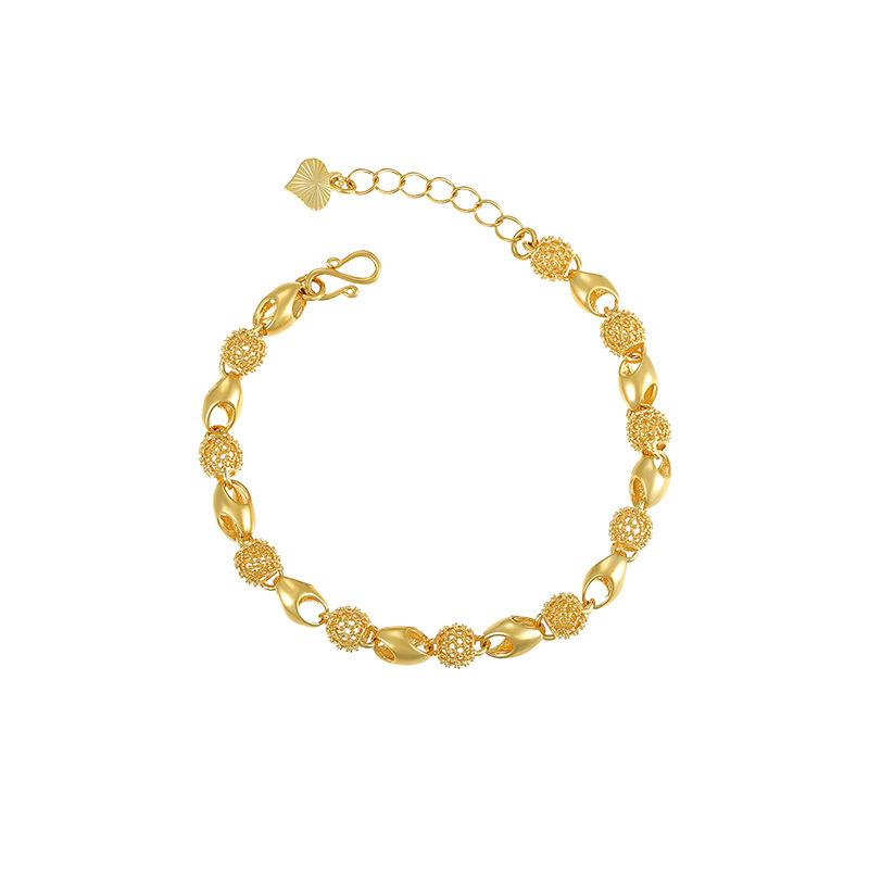 Luxury 24K 9999 Pure Gold Real Gold Women's Beads Hollow-out Exquisite Bracelet