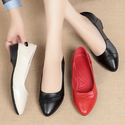 Frühling und Herbst neue Leder Dameneinzelschuhe Damenschuhe weiche Sohle rutschfeste flache Sohle mittelalte Mutter Einzelschuhe große Größe
