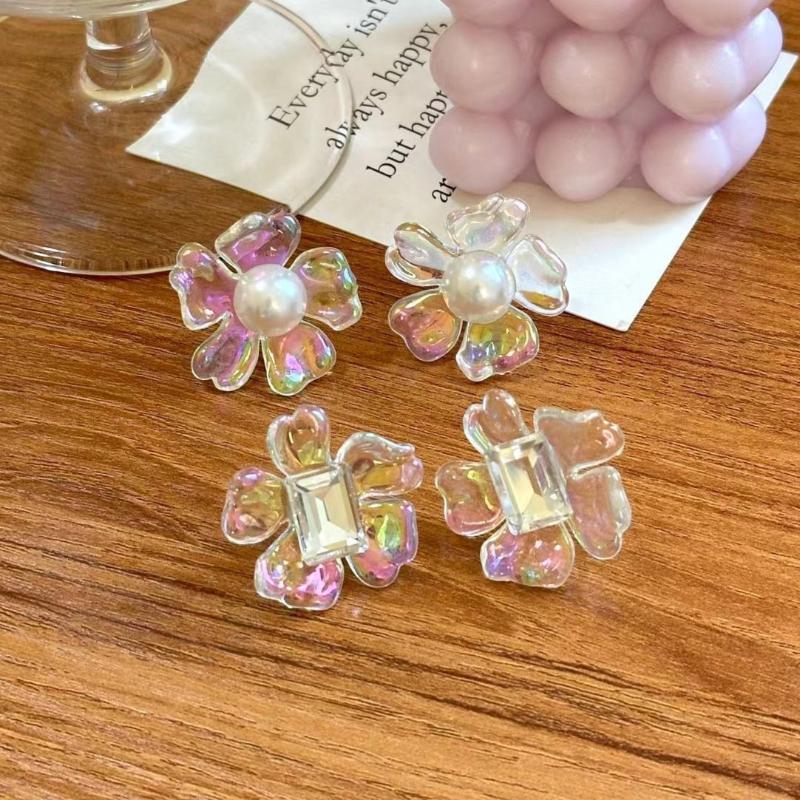 Fashion Colorful Flower Earrings For Women Elegant Imitation Pearl Stud Earrings Unique Design Brincos Wedding Jewelry Gifts