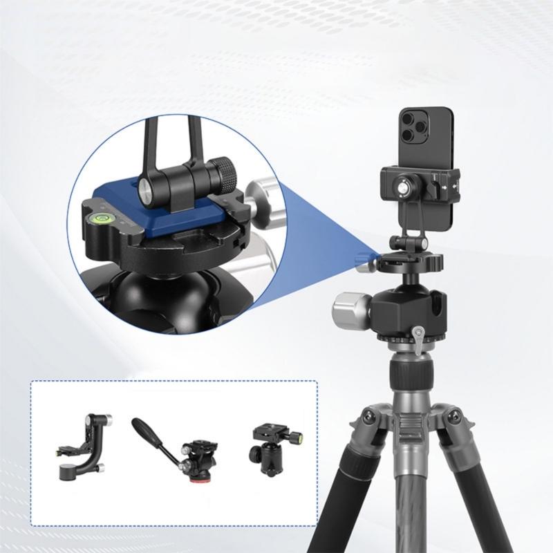 Adjustable Cell Phones Clip Clamp Holder for Photography Built-in Double Cold Shoe Mount Support 360 Degree Rotation