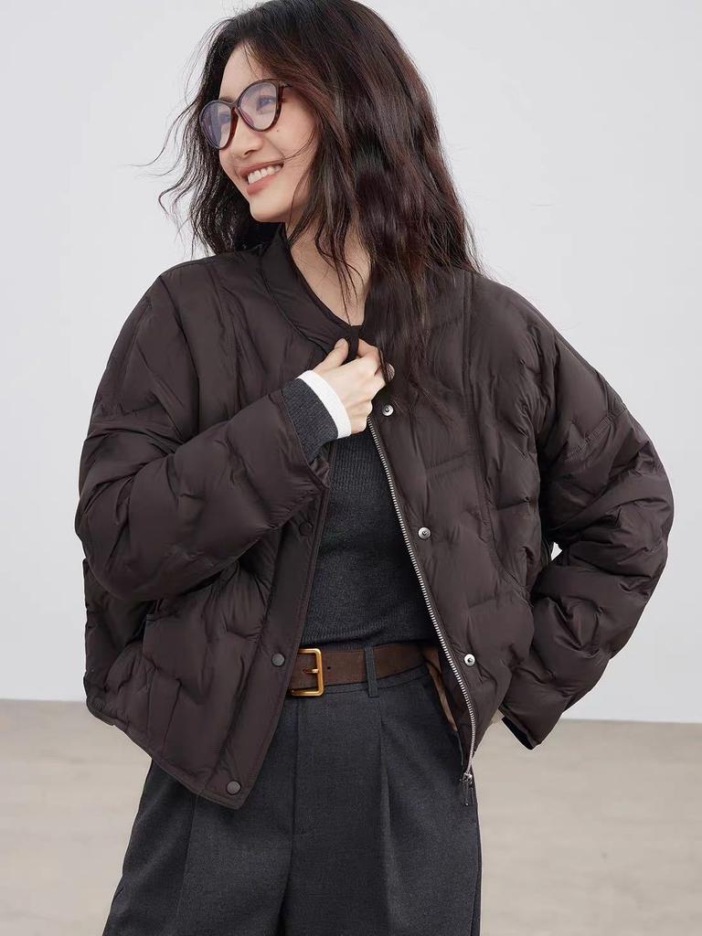 High-end white duck down pressed down jacket women's short winter fashion simple light and thin warm jacket