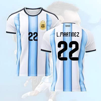 Camiseta de casa Copa del Mundo 2026 Argentina equipo de fútbol Número 22 L.MARTInEZ Unisex Camiseta de aficionado Secado rápido transpirable camiseta de fútbol mujer hombre moda camiseta