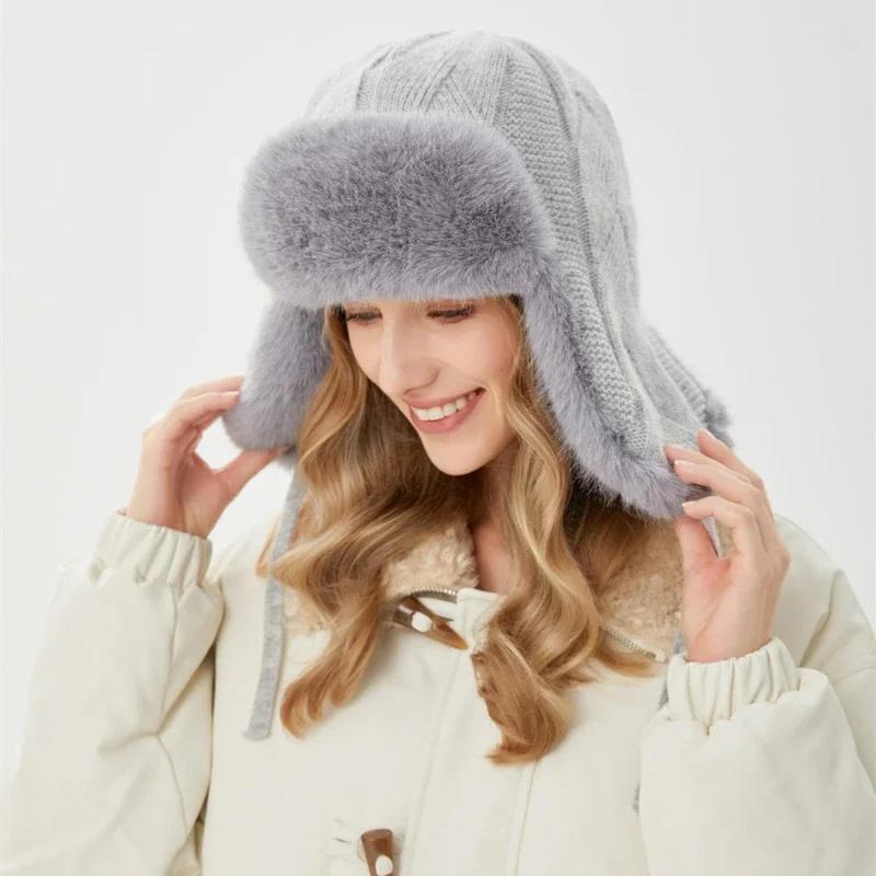 Waterproof Women'S Winter Trapper Aviator Trooper Hats Earflap Warm Russian Hat Ski Bomber Cap Knit Ear Protectors Ushanka Hats
