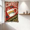 Vintage Coffee Shop Metal Tin Sign, Red Background with Coffee Cup & Sunburst, 'COFFEE SHOP' Text, Premium Quality Badge, Distre