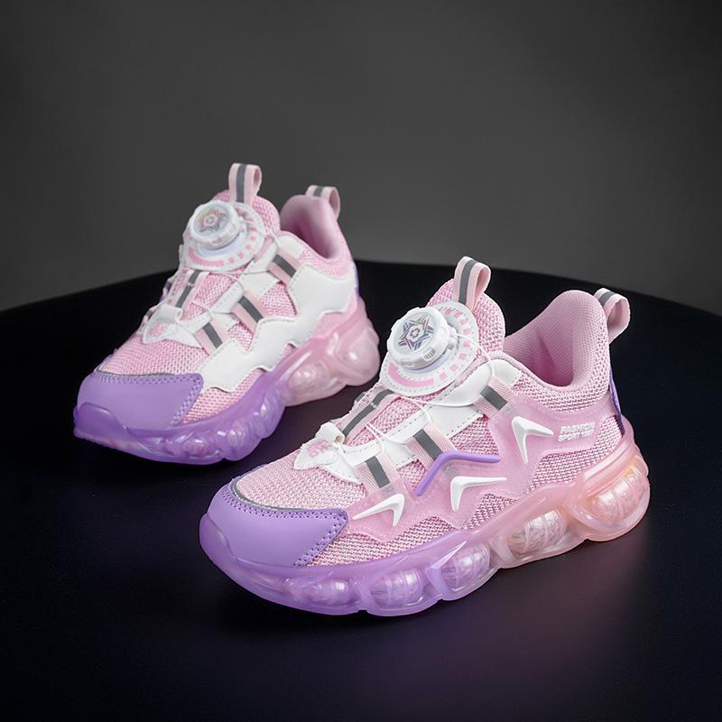Boys' Shoes Autumn and Winter New Mesh Rotating Buckle Leather Children's Sports Shoes Medium and Older Children's Leisure Girls' Travel Shoes