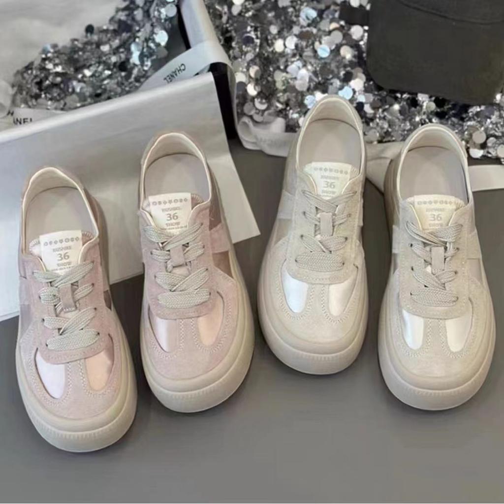 Rosa snøresko med tykk såle, pustende sports- og fritidsbrettsko