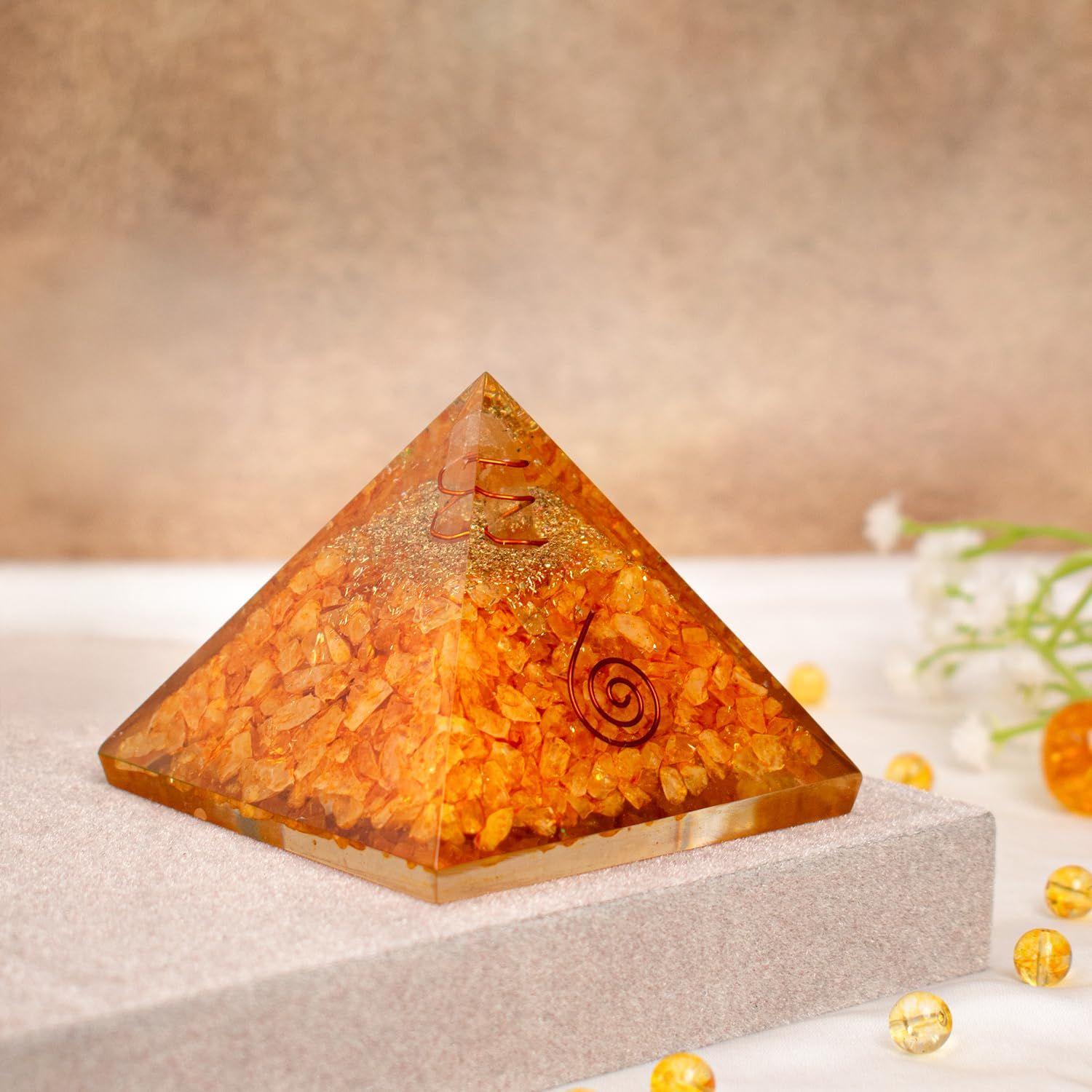 Astrotalk Citrine Crystal Resin Pyramid | Prosperity & Success Orgonite Pyramid for Healing & Positivity | Vastu Items