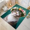 Mehrere Größen Katze mit Blumenkranz Teppich für Wohnzimmer Schlafzimmer Sofa Heimdekor Rus Rutschfeste Bodenmatte Luxuriöses Geschenk