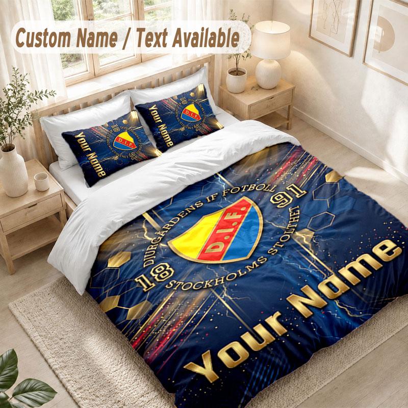 Custom Name Bedding Set 3 PiecesDjurgårdens IF Print Duvet Cover + 2 Pillowcases Soft Bed Decor