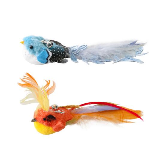 Cat Teaser Wand Replacement Plush Bird with Feathers And Bell Interactive Cat Toy Jingling Cat Teaser