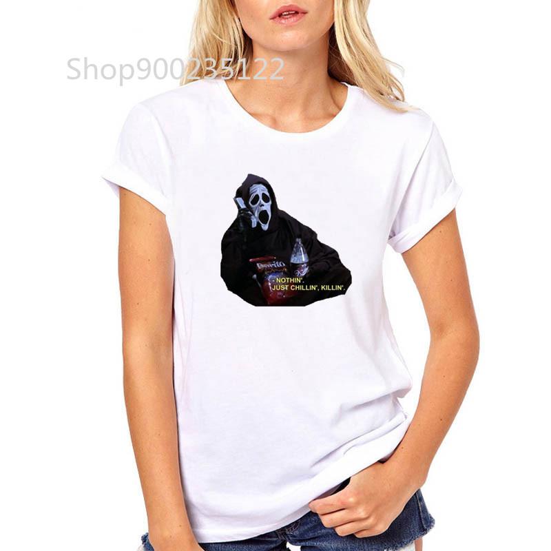 Harajuku T Shirt kobiety drukuj Chillin Killin okropny człowiek gotycki T-Shirt Streetwear letnie czarne topy koszulki Goth hip-hopowa koszulka