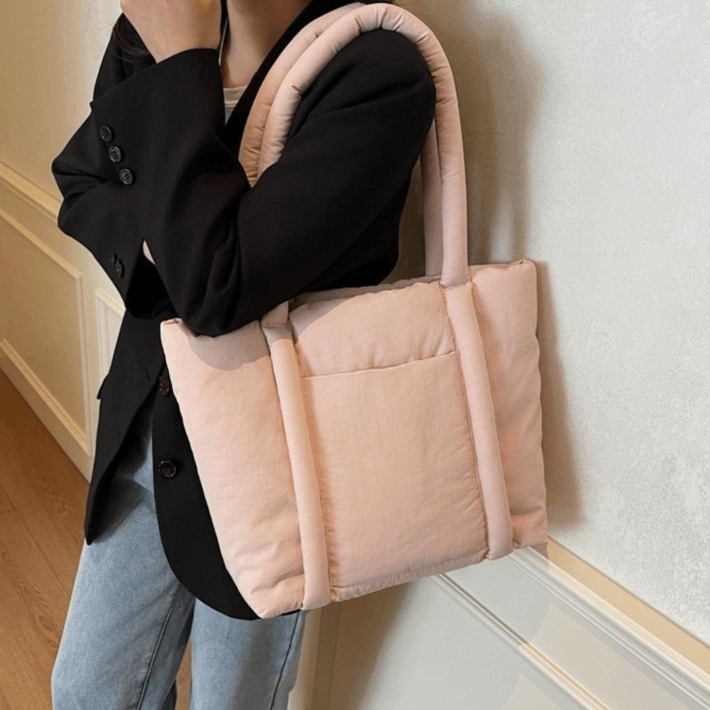Stylish Large Capacity Handbag with Compartments Tote Bag Casual Puffer Carryall Bag  Women