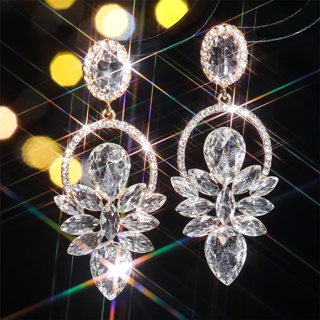 Orecchini di alta qualità con strass in vetro colorato, temperamento femminile, orecchini esagerati, orecchini da donna, 1 paio