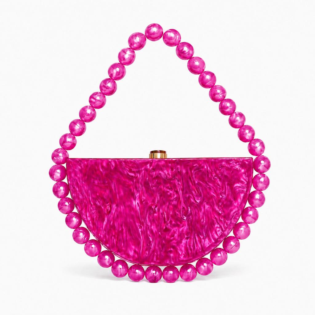 Nuova Borsa a Mano Semicircolare in Acrilico Perlescente con Perline per Donna Stile Vintage Quadrata Pochette da Sera