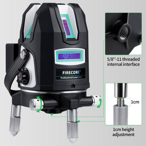 Firecore FGL-411G 5-Line Green Laser Level with 4-Direction Large Square Line Projection, 360 Rotating Laser Line, High Brightness, Automatic Self-Le