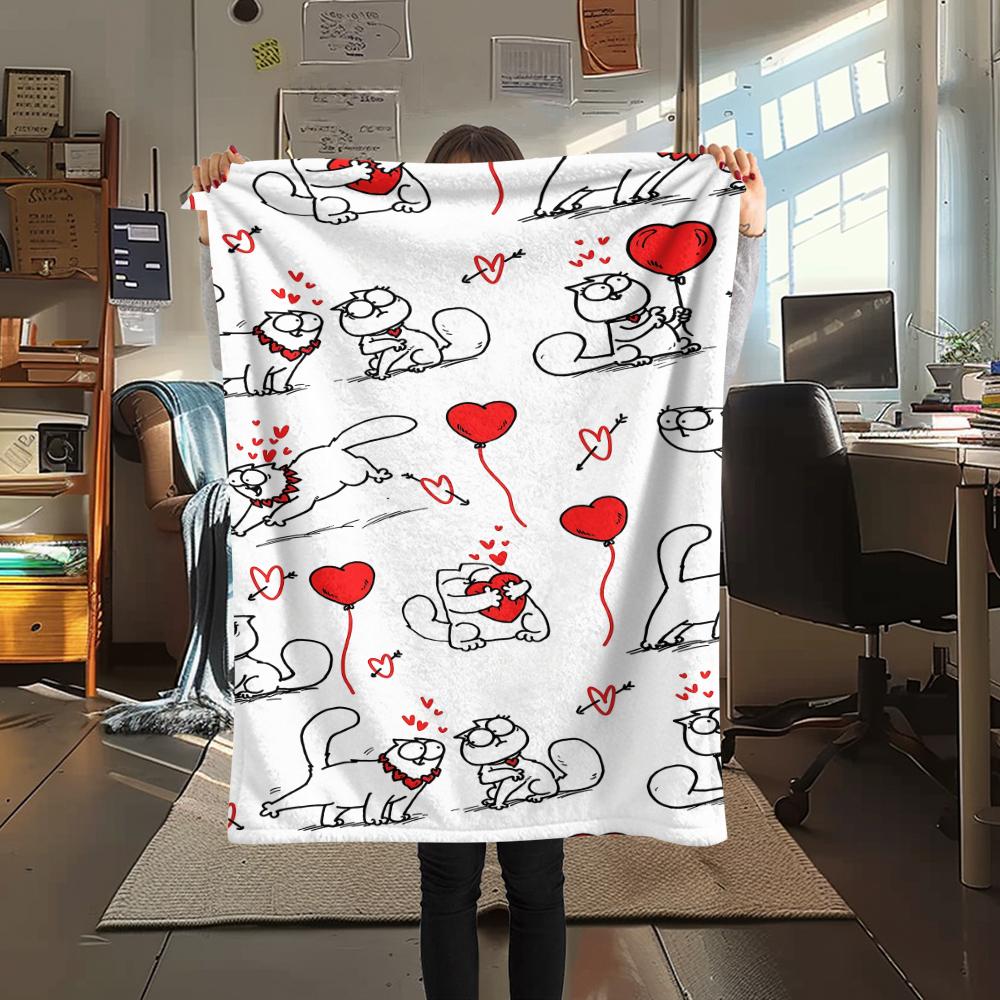 1pz Coperta in Flanella con Stampa del Gatto Simon, Alta Qualità per Tutte le Stagioni, Decorazione per la Casa, Calore e Comfort, Perfetta per Regali di Natale