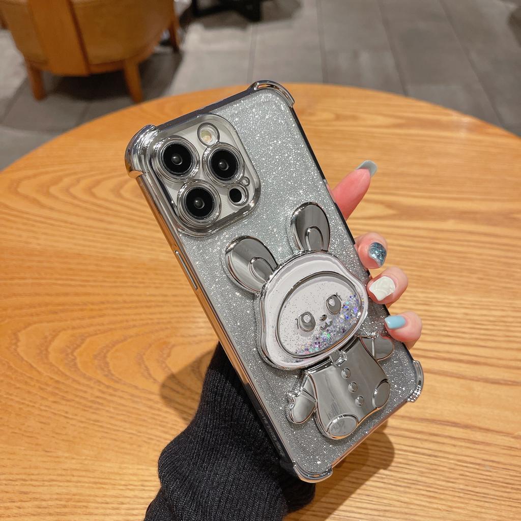 Electroplating model is suitable for iPhone17Promax mobile phone case cute Apple 16/15 quicksand rabbit 14/7P soft XR