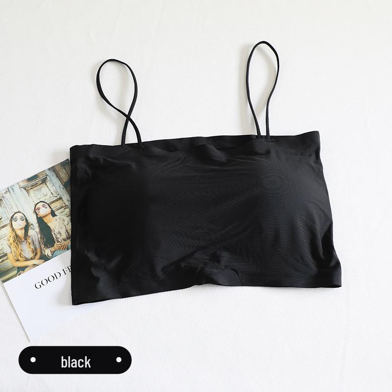 

Summer Ice Silk Seamless Women s Camisole: Anti-Exposure One-Shoulder Bandeau Crop Top Bra One Size