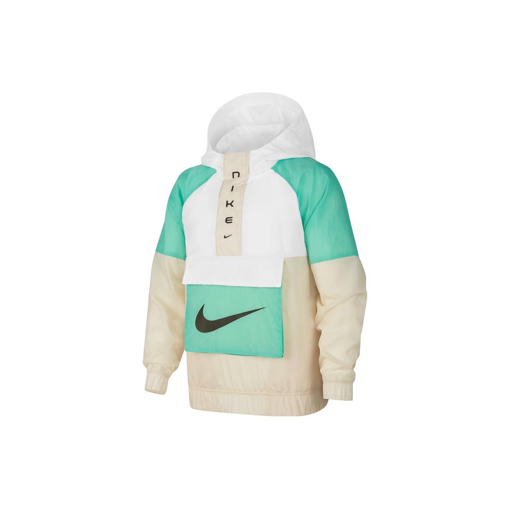 Nike Jacket Half-Zip Color-Block Hooded Kids Jackets Green DX6297-100