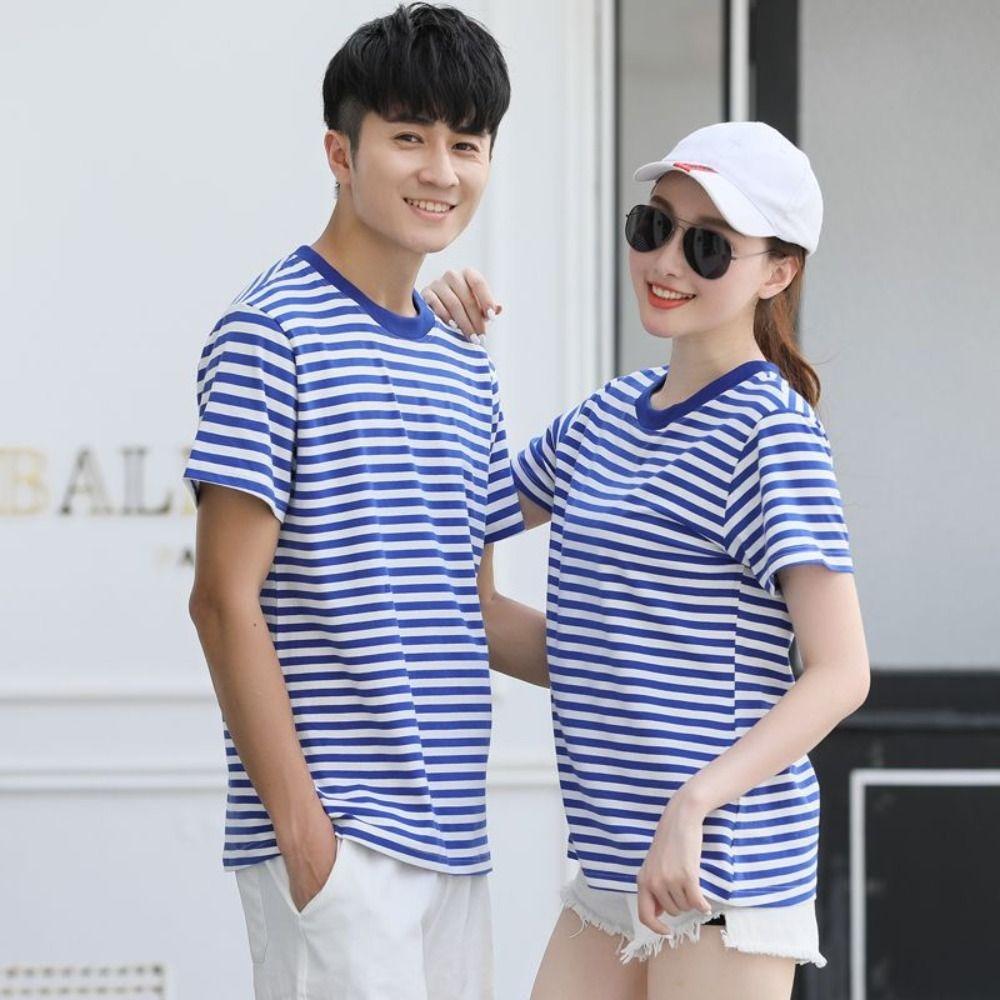Sea Soul Shirt Oversized Stripe T-Shirt Crew Neck Man's Short Sleeved Top Breathable Summer
