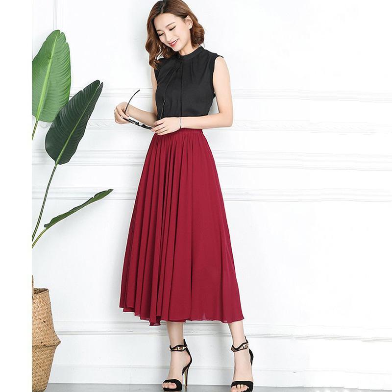 Женская винтажная элегантная шифоновая юбка трапециевидной формы с высокой талией — фото 9