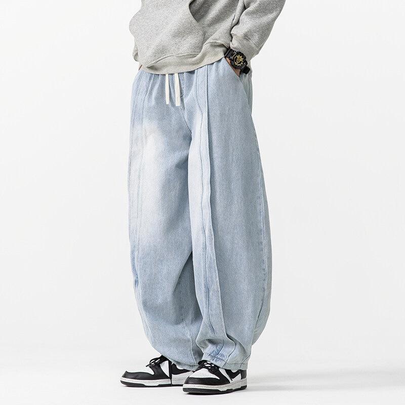 2026 New Large Size Japanese Retro Harem Wide-Leg Pants Casual Curved-Cut Jeans American Style Trendy Men's Pants