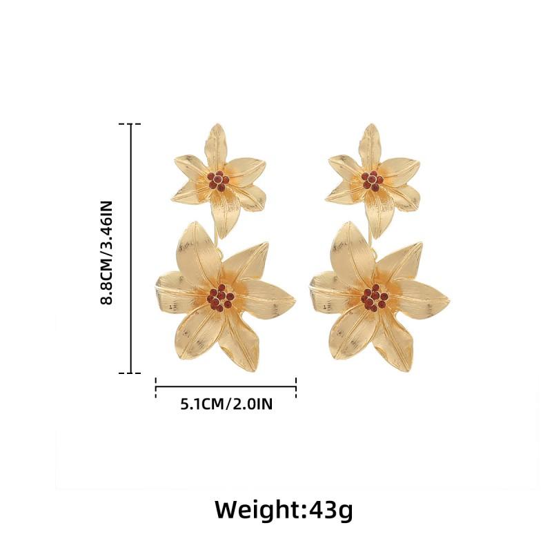 Boho Floral Alloy Earrings Women Gold Tone Dangle Statement Jewelry 2025 Fashion Accessory