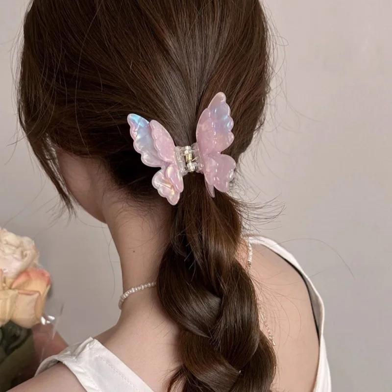 Gradient Double Layer Butterfly Claw Clip for Women Korean Sweet Temperament Pan Hair Shark Clip Girl Hair Accessories