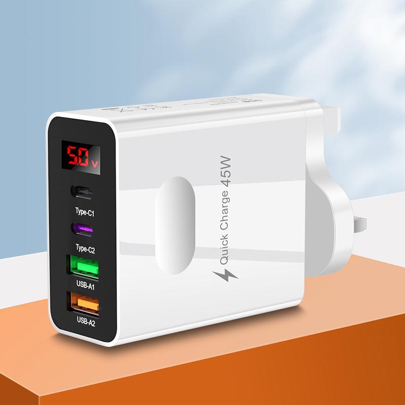 45W PD USB Fast Charging Type C 4 Ports Quick Charger 3.0 For IPhone 14 13 Pro Xiaomi Samsung Oneplus Cell Phone Wall Adapter
