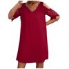 Fashion Women Solid Color V-Neck Off-Shoulder Dress Casual Loose Piece Dress